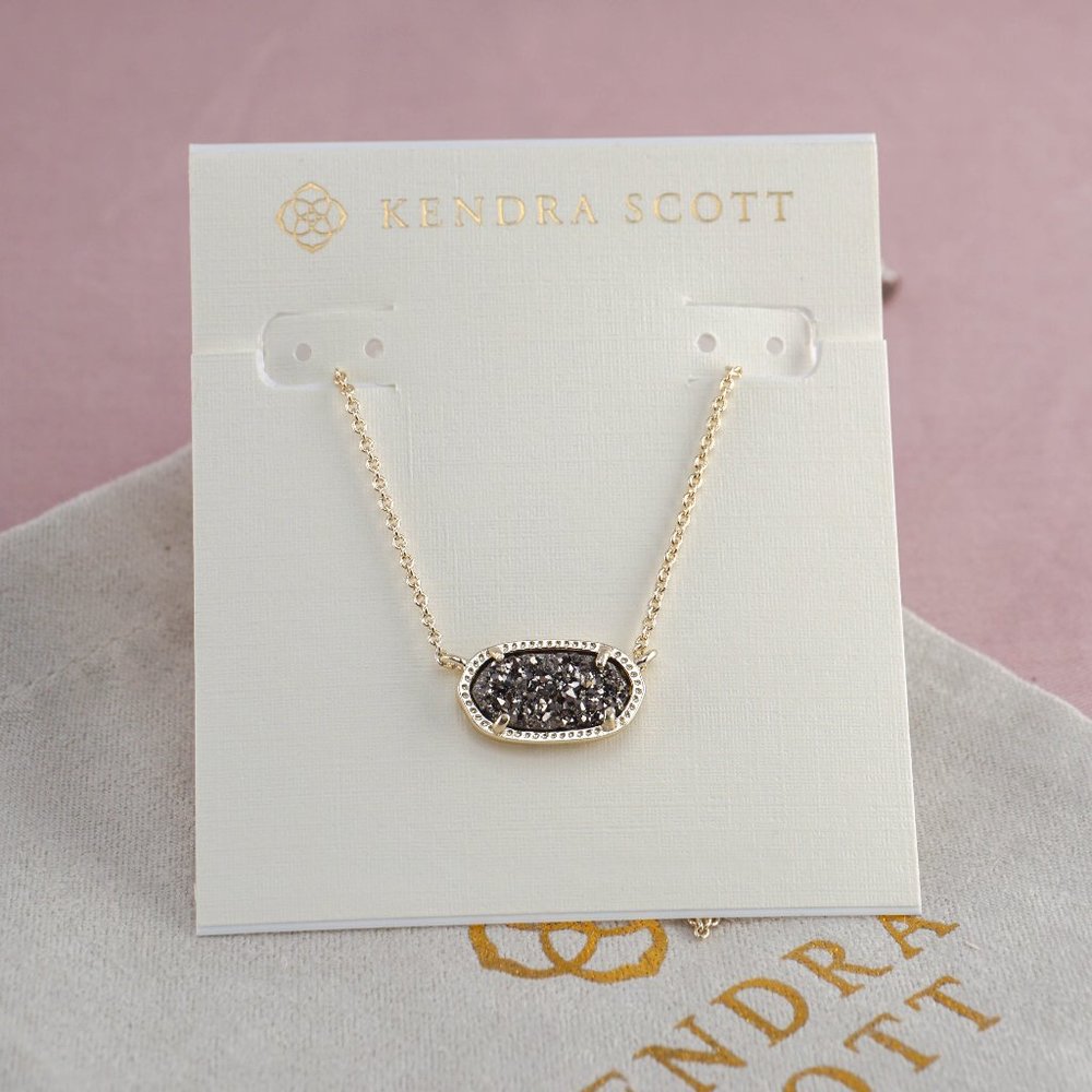 Kendra Scott Elisa Gold Pendant Necklace Platinum Drusy